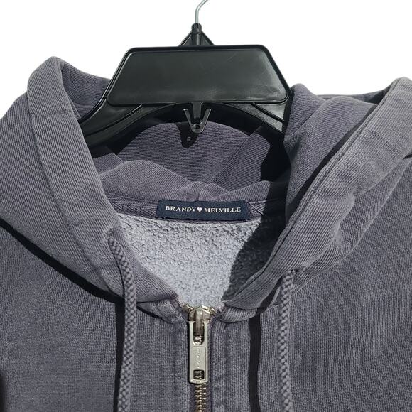 Brandy Melville Christy Oversized Zip Hoodie Gray GUC Stain on Cuff - Picture 4 of 5